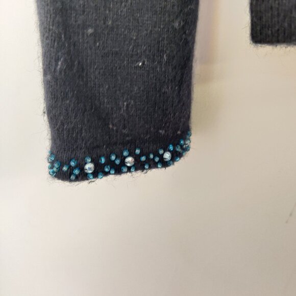 Scriba Women's Sweater Size L Black Blue Beads Warm Viscose Angora Rabbit Hair - Picture 3 of 7